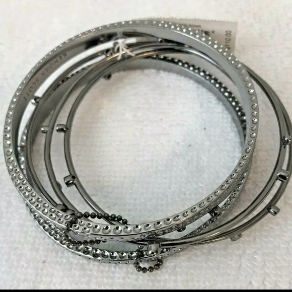 Kendra Scott Tatum Stacking Bangle Bracelet Set Silver Hematite NEW - Picture 4 of 6